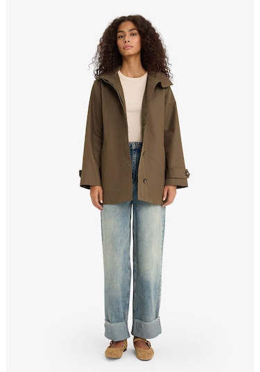 Defacto Regular Fit Kapüşonlu Kemerli Trençkot E8582ax25aukh402 Haki