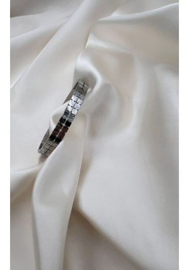 Bb Çelik İki Sıra Ezme Kelepçe Bilezik Gümüş