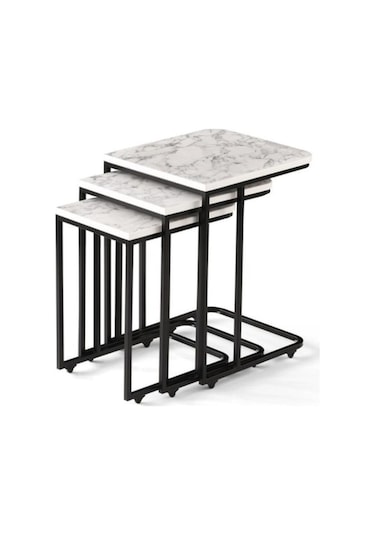 Mermer Desen C Zigon Sehpa 3'Lü Mdflam Desenli Renkli (483367306)