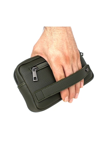 Erkek Haki Renk Lüks El Ve Bileklik Kemerli Portföy El Çantası Haki