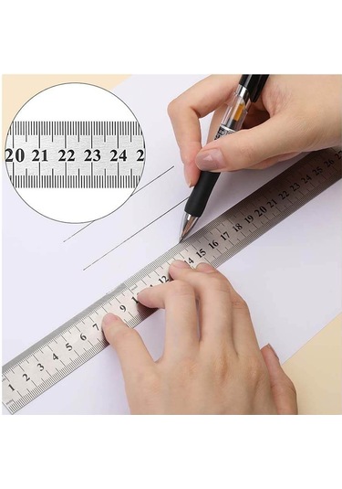 30cm 12 İnch - Çift Taraflı Paslanmaz Çelik Metal Cetvel - Kalınlık 1mm