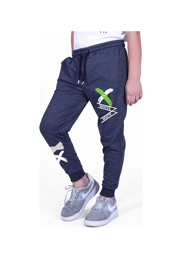 Fyk Kids 2 Li Fermuarlı, Baskılı X Collection Erkek Çocuk Eşofman Altı Füme - Siyah