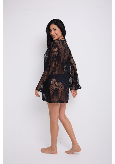 Kolları Volanlı Elbise Siyah