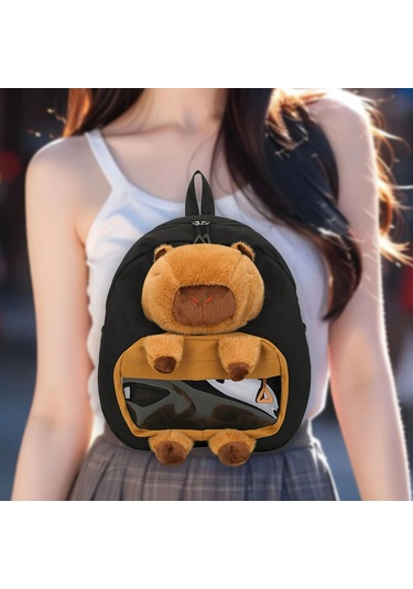 Homyl Capybara Sırt Çantası Doldurulmuş Hayvan Tatil Siyah