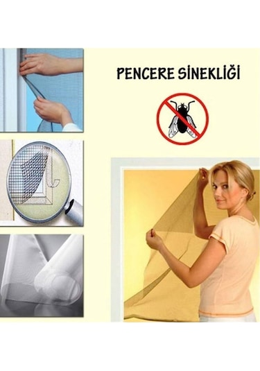 75x125 Cm Pencere Sinekliği Tül Sineklik Cam Kapı Kara Sinek Koruyucu Yapışkanlı Cırtlı Pratik Sinek