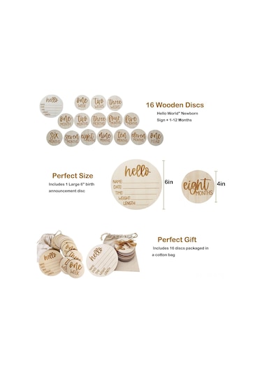 Maiyame 16 Parça Ahşap Bebek Aylık Milestone Kart Seti - Yenidoğan Fotoğraf Jekleri, Hatıra Ve Hediye İçin Depolama Çantası Hariç
