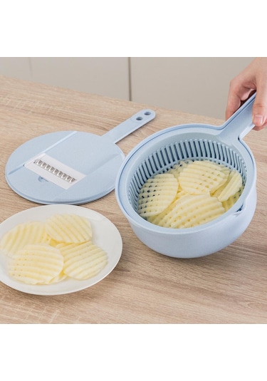 Homyl Çelik Bıçaklı Sebze Kesici Meyve Dilimleyici Patates Mavi
