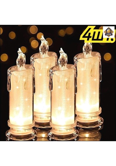 Vkemall 4'lü Paket Elektronik Mum Işıklı Gece Lambası - Romantik Yatak Odası Ve Masaüstü Dekoratif Ambiyans Aydınlatması Beyaz