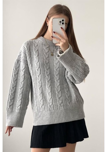 Madmext Gri Bisiklet Yaka Örme Triko Kazak Mg2009 Gri