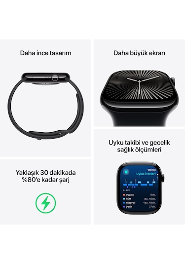 Apple Watch Series 10 GPS + Cellular 46 MM Alüminyum Kasa Spor Kordon S/M Akıllı Saat (Apple Türkiye Garantili)