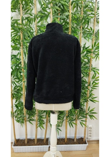 Ahes Shopping Kadın Uzun Kollu Önden Fermuarlı Cepli Peluş Sweat Siyah