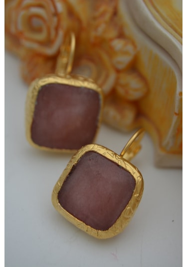 Stoneage Pembe Kuvars El Yapimi Küpe Altın