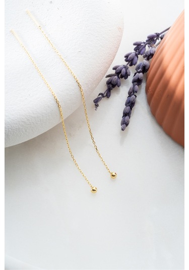 Nereze 925 Ayar Gümüş Gold Kaplama Minik Toplu Zincir Küpe