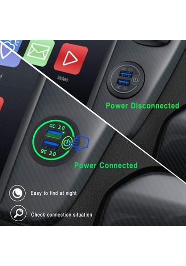 Hızlı Şarj 3.0 Çift Usb Araç Şarj Cihazı 12v 36w Usb Hızlı Şarj Cihazı Anahtarlı Tekne Motosiklet Kamyon Golf Arabası İçin Yeşil