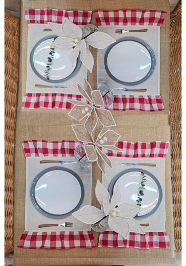 Amerikan Servisi Fırfırlı Retro 4 Lü Kırmızı