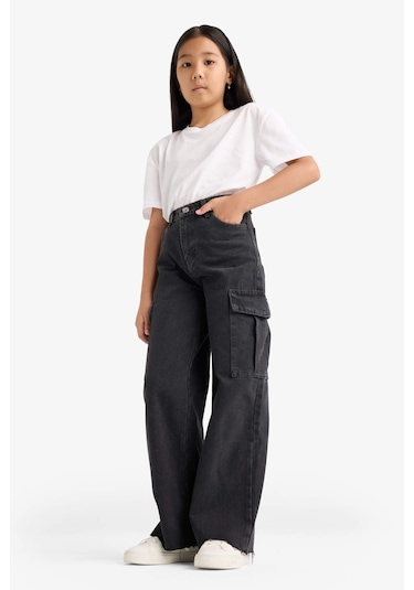 Defacto Kız Çocuk Wide Leg Kargo Geniş Paça Jean Pantolon E7323a825aunm36 Antrasit
