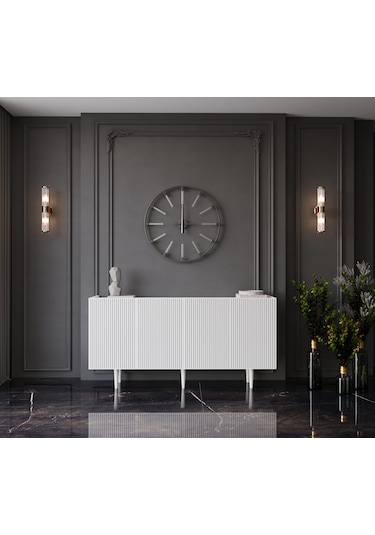 Enwood Capella Beyaz Mdf 4 Kapaklı Raflı 140 Lık Konsol