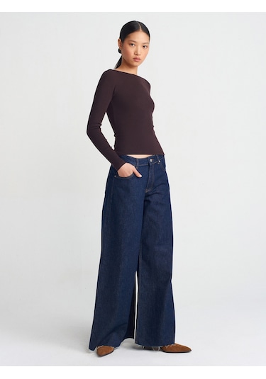 Dilvin 31332 Kayık Yaka Uzun Kollu Top Koyu Kahve