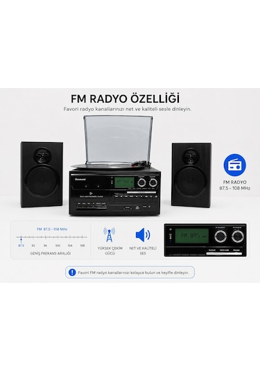 Dosound Tr-18 Ahşap Hoparlörlü Pikap Çalar Kaset Cd Bluetooth Usb Sd Müzik Sistemi 1 Adet