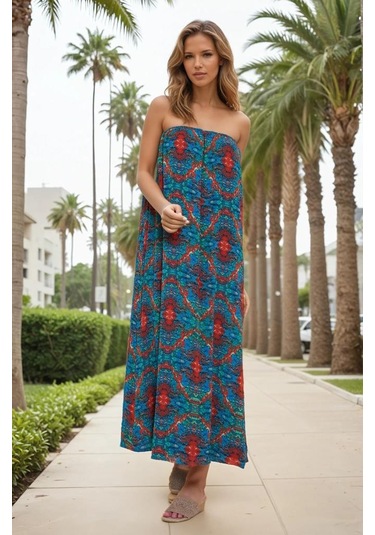 Kadın Straplez Astarlı Şifon Midi Yazlık Elbise 3753374 Lacivert