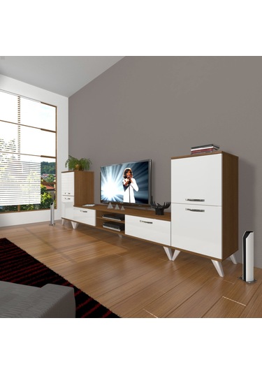 Decoraktiv Eko On2 Slm Dvd Retro Tv Ünitesi Tv Sehpası Ceviz - Beyaz