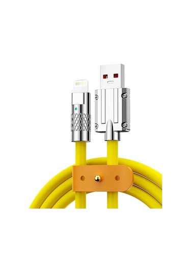 Rogfer Mech Serisi 6a 120w Usb'den 8 Pin'e Metal Fiş Silikon Hızlı Şarj Veri Kablosu, Uzunluk: 1.2m Sarı