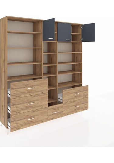 Hyperion Dolap 17 Raflı 6 Çekmeceli 3 Kapaklı 220x44x243 Çam-antrasit/çam Antrasıt/atlas Çam