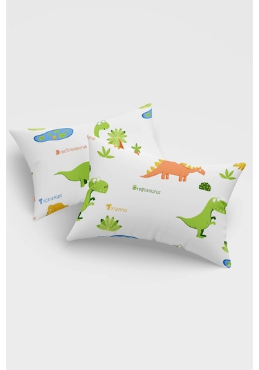 Eponj Home 2'li Yastık Kılıfı 50x70 Cm Only Dinolar Beyaz