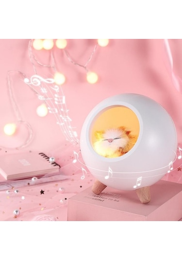 Yeiuyi7 Kedi Ev Şekli Çok Fonksiyonlu Bluetooth Hoparlör Gece Lambası Beyaz