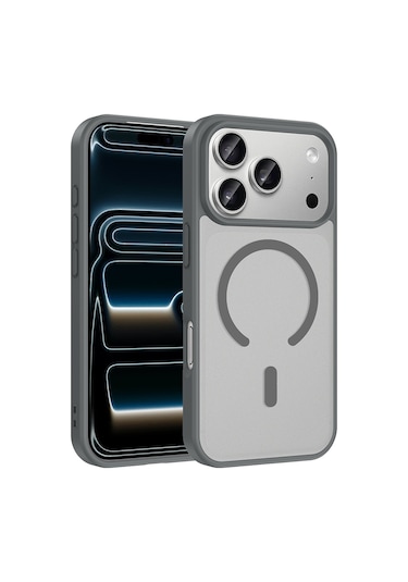 Apple Uyumlu iPhone 17 Pro Max Kılıf M-safe Şarj Özellikli Mkst Babet Kapak - Gri