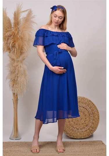 Kadın Kuşaklı Şifon Hamile Elbisesi Dphml8060 Saks