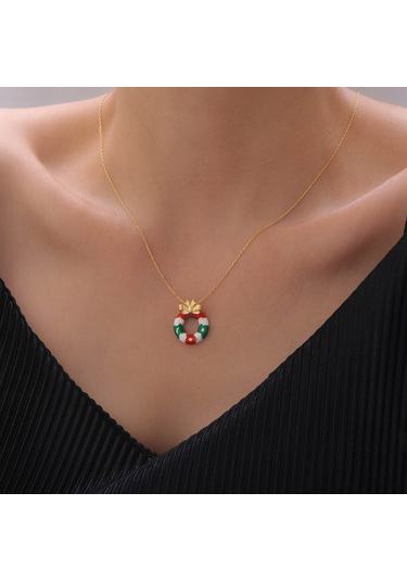 925 Ayar Gümüş Mineli Yılbaşı Kapı Dekorasyonu Ve Kurdele Kolye Gold