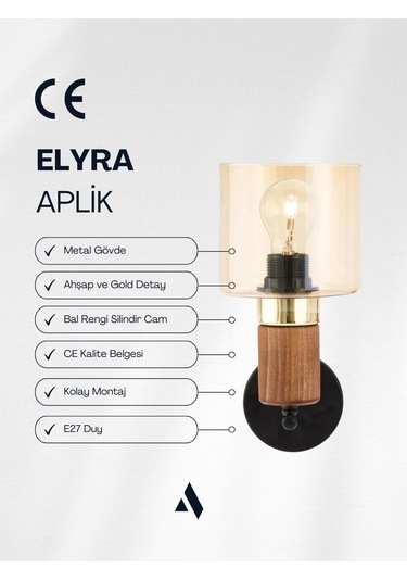 Elyra Modern Dekoratif Duvar Aplik Ahşap Detaylı Camlı Aydınlatma Bal