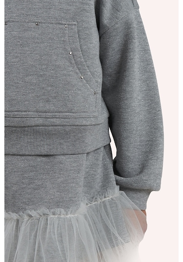 Kız Çocuk Simli Örme Elbise Gri-melanj 2421gk26020-4880 001