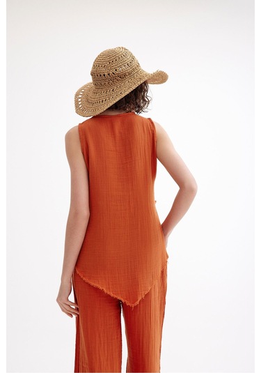 Pamuk Müslin Üçgen Bluz - Şık Ve Rahat Yaz Tasarımı Kiremit