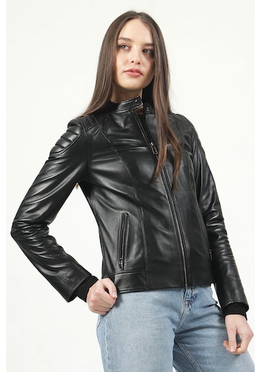 Dericlub Yb-2156 Gerçek Deri Kadın Mont Siyah