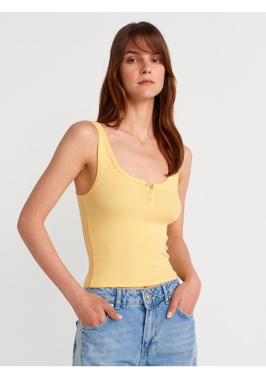 Dilvin 21158 Düğmeli Askılı Top-sarı Sarı