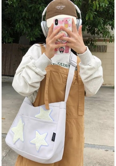 Vibe Kore Yıldızlı Y2k Tarzı Gençler İçin Okul Çantası 191280928 Beyaz