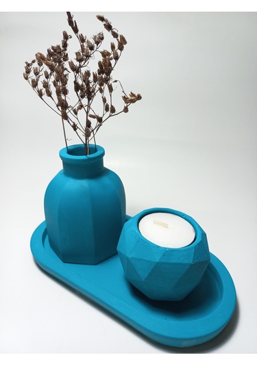 Geometrik Mumluk Ve Vazo Dekoratif Tabaklı Set Random Çok Renkli