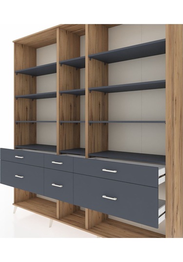 Hyperion Dolap 12 Raflı 6 Çekmeceli 220x44x243 Çam-antrasit/antrasit Antrasıt/antrasıt