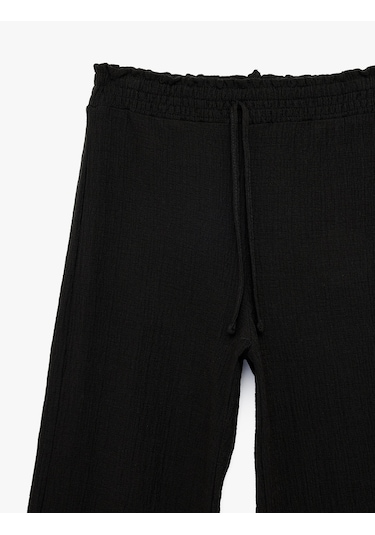 Koton Yüksek Bel Rahat Kalıp Geniş Paça Beli Bağcıklı Pantolon Siyah 6sal40021ık