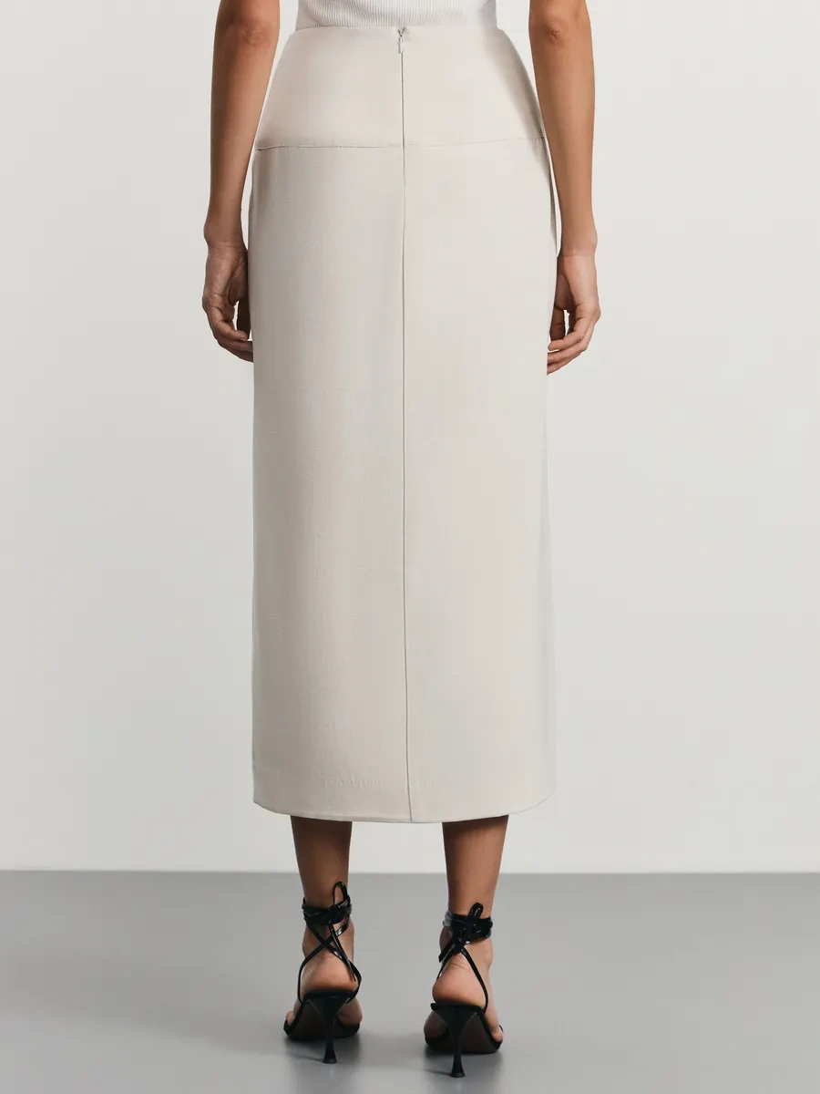 Zarına Dekoratif Düğmeli Kurşun Kalem Etek 432730006 Sütlü