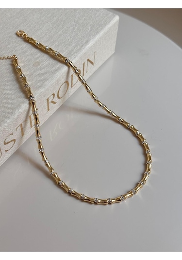 Gold Kalın Formlu Kadın Çelik Kolye Parlak Ve Şık Tasarım Altın