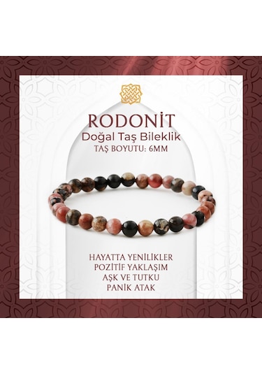 Saff Doğaltaş Rodonit 6 MM Doğal Taş Bileklik Çok Renkli