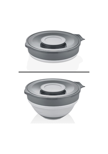 İronika Katlanır Akordiyon Sıçramayı Önleyici Kapaklı Mikser Karıştırma Kabı 3250 Ml Gri