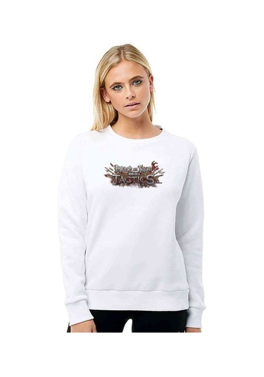 Attack On Titan Yazı Baskılı Beyaz Kadın Sweatshirt