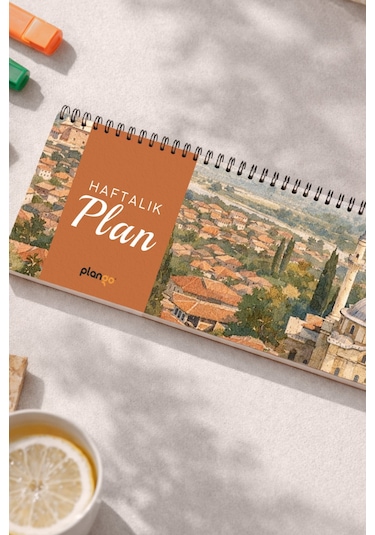 Tarihsiz Spiralli Haftalık Masaüstü Planlayıcı - Bursa - 10x30 Cm Plango Turkuaz