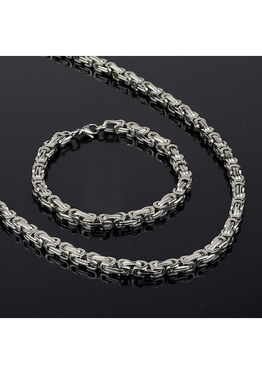 Erkek Çelik Kolye Bileklik Set Zincir Takı Aksesuar K24 T5