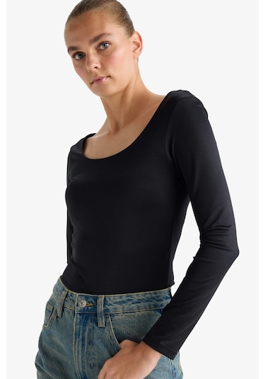 Defacto Kare Yaka Uzun Kollu Çıtçıtlı Body G1403ax25aubk81 Siyah