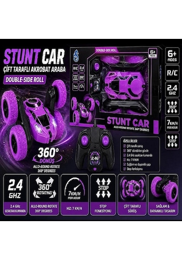Uzaktan Kumandalı 360 Dönen Şarjlı Akrobat Stunt Car Araba Pembe
